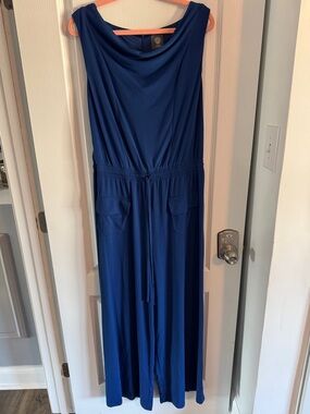 Vince Camuto Navy Blue Draped Cowl Jumpsuit